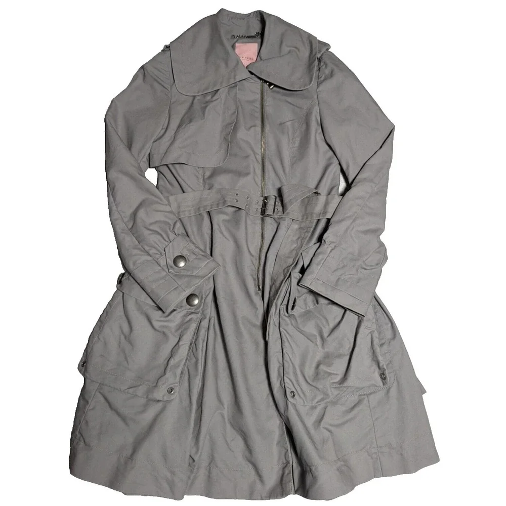 TED BAKER LONDON Women Size 2 Gray Belted Lined Full Zip Trench Coat - Picture 1 of 16